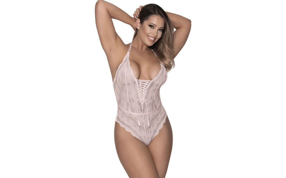 Exposed Lingerie Womens Mesh and Lace Teddy Blush with Snap Crotch - Teddies and Bodysuits