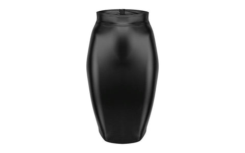 Noir Handmade Power Wetlook Pencil Womens Skirt With Long Zipper Black - Her Fetish