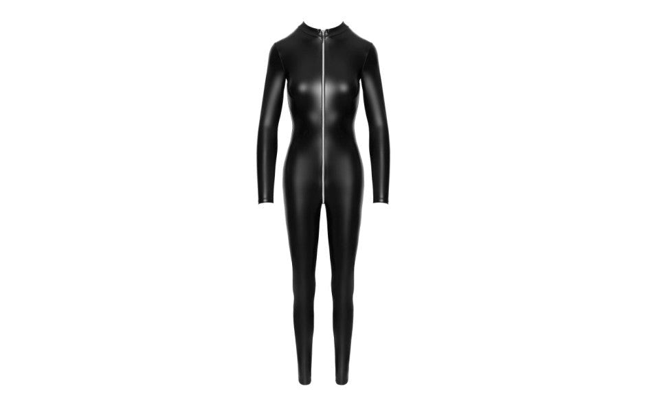 Noir Handmade Power Wetlook Womens Catsuit With Front Zipper Full Body - Her Fetish