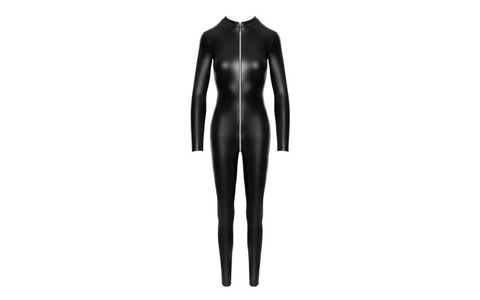 Noir Handmade Power Wetlook Womens Catsuit With Front Zipper Full Body - Her Fetish