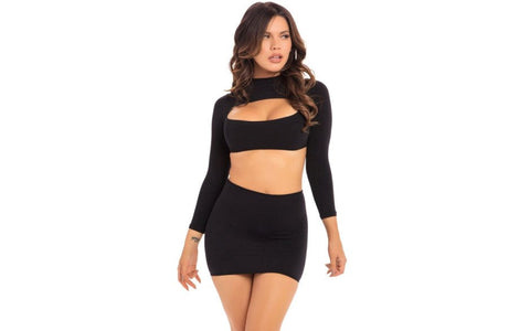 Pink Lipstick Stop and Stare 2 Piece Women Skirt Set Black Seductive Outfit - Skirts And Club Wear