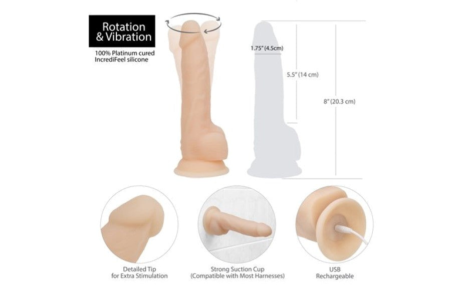 BMS Factory Addiction Rotating Vibrating Dildo with Remote 8 Inch Vanilla - - Vibrating Dildos