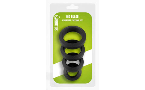 Brutus Big Bulge Silicone Cock Ring Set 4 Piece Black Hypersoft Comfort - Cock Ring Sets