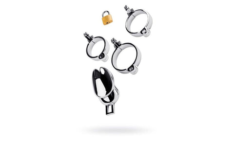 ToyFa Metal Silver Metal Adjustable Male Chastity Cage with Padlock - Male Chastity
