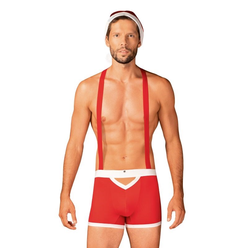 Obsessive Mr. Claus Mens Sexy Costume Set 3 Piece L / XL with Suspenders - - Fancy Dress Ups