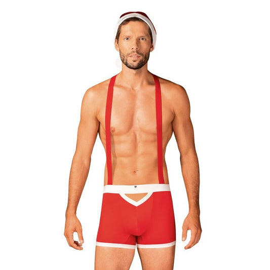 Obsessive Mr. Claus Mens Sexy Costume Set 3 Piece L / XL with Suspenders - - Fancy Dress Ups