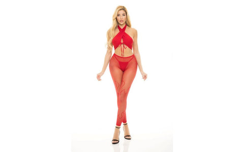 Pink Lipstick Gives You Hell Bra and Panty Set 3 Piece with Flame Pattern - G-Strings, Panties and Shorts
