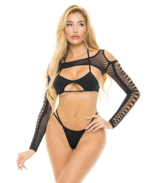 Pink Lipstick Shrug Life Bra Set 3 Piece with Coordinated Shrug - - Bras and Bra Sets