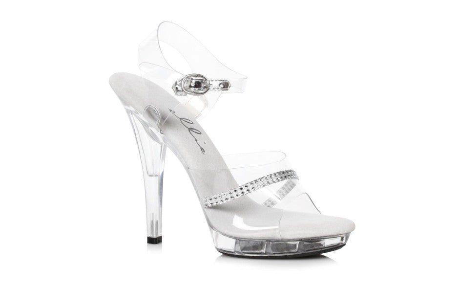 Ellie Shoes 5 Inch Heel Clear Sandals with Rhinestones Premium Platform - - Womens Footwear