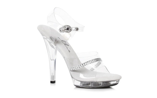 Ellie Shoes 5 Inch Heel Clear Sandals with Rhinestones Premium Platform - - Womens Footwear