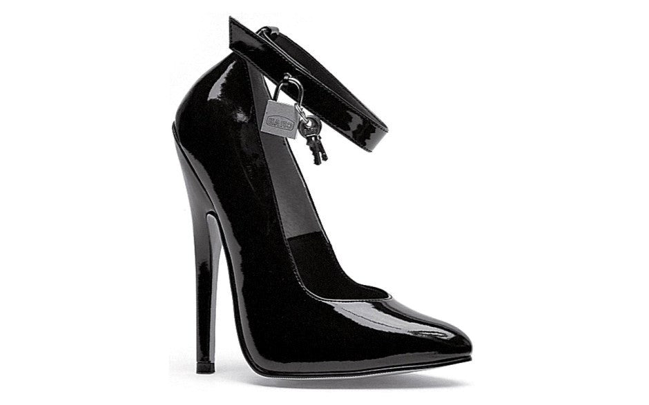 Ellie Shoes 6 Inch Fetish Pump With Lock and Key Black Platform Heels - - Womens Footwear
