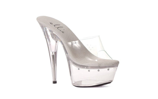 Ellie Shoes 6 Inch Heel Slip On Rhinestone Platform Clear with Sparkling Rhinestones - - Womens Footwear