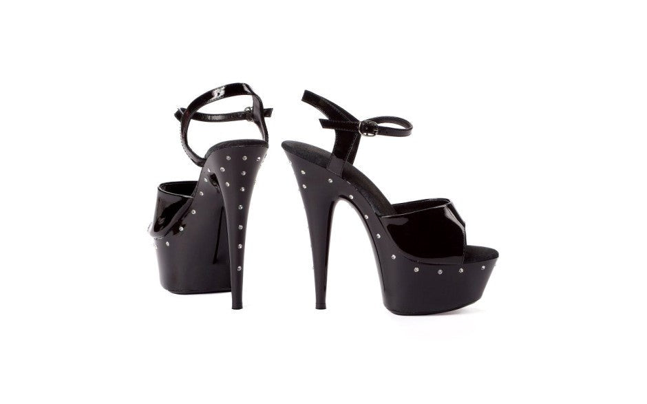 Ellie Shoes Rhinestone Platform Sandal Black 6 Inch with Sparkling Crystals - - Womens Footwear