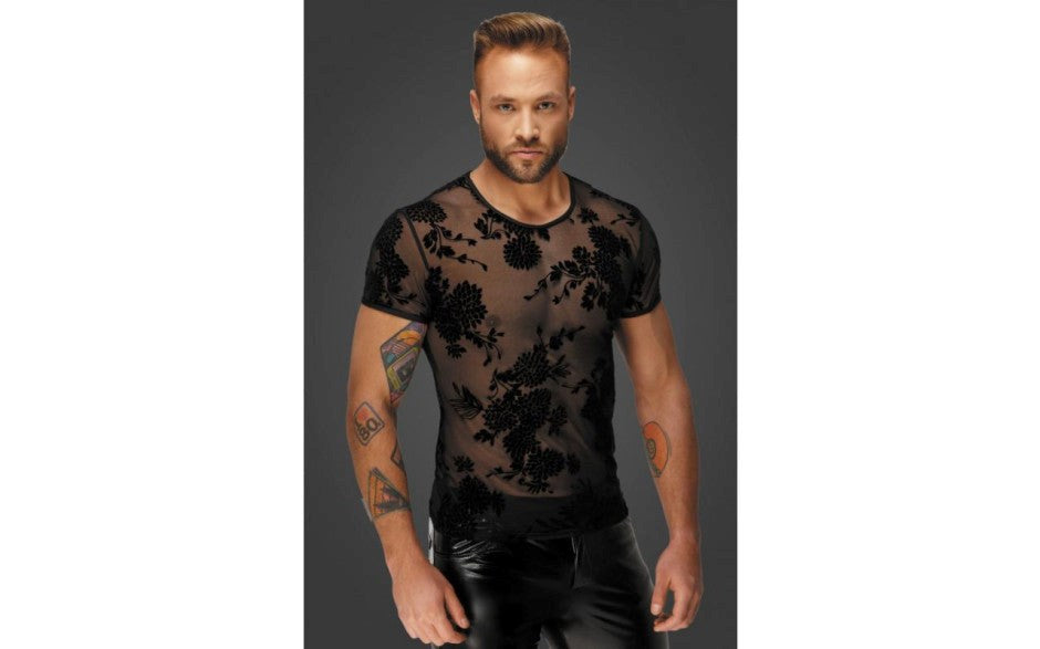 Noir Handmade Flock Embroidery Mens T Shirt with Premium Slinky Fabric - His Fetish