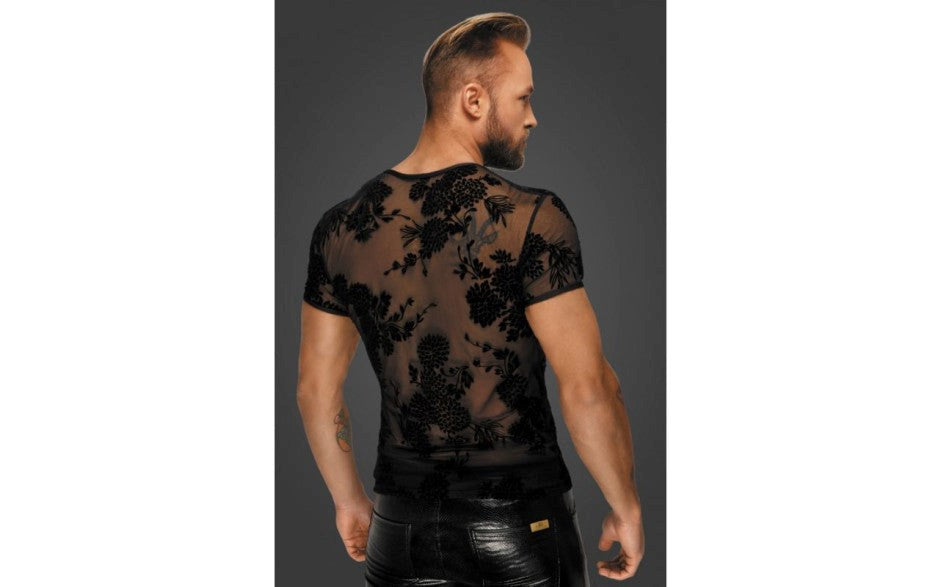 Noir Handmade Flock Embroidery Mens T Shirt with Premium Slinky Fabric - His Fetish