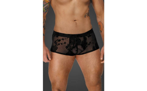 Noir Handmade Mens Flock Embroidery Short Shorts with Premium Design - His Fetish