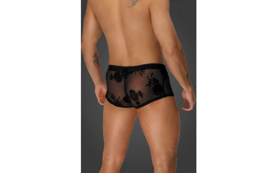 Noir Handmade Mens Flock Embroidery Short Shorts with Premium Design - - His Fetish