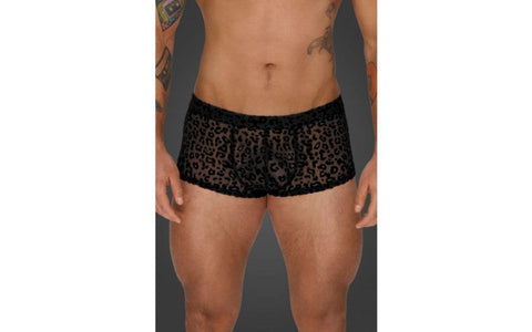 Noir Handmade Mens Leopard Flock Short Shorts with Leopard Print Pattern - His Fetish