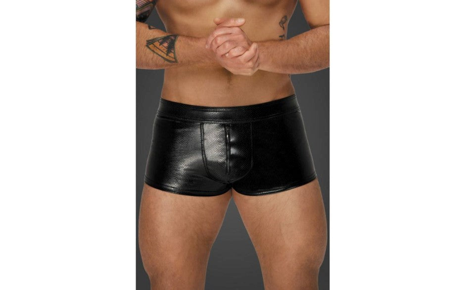 Noir Handmade Snake Wetlook Mens Fetish Wear Short Shorts with Front Zipper - - His Fetish