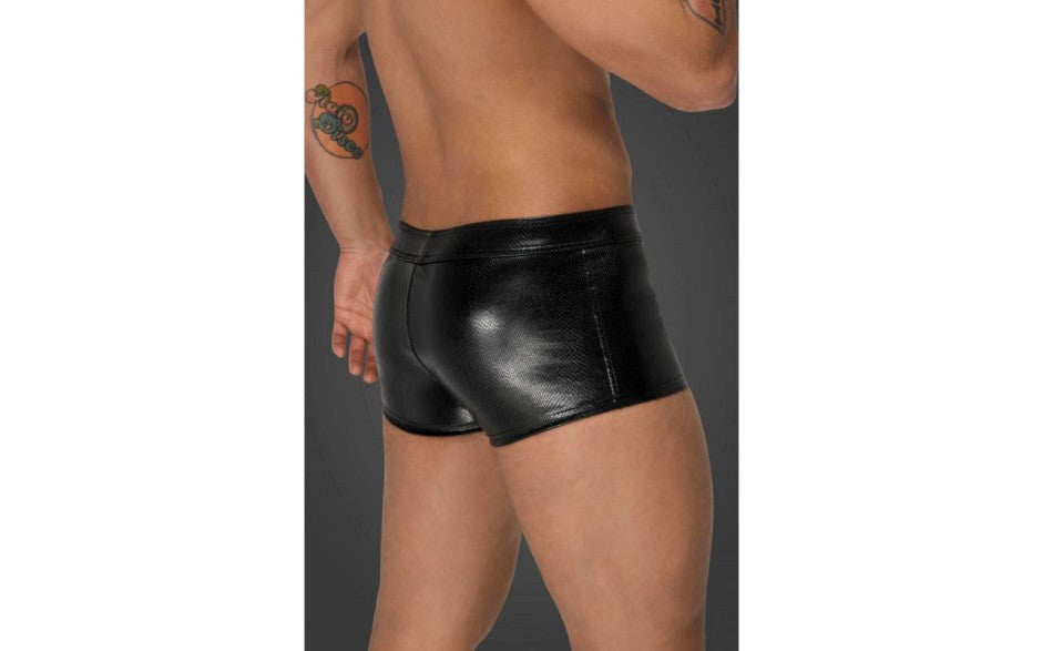 Noir Handmade Snake Wetlook Mens Fetish Wear Short Shorts with Front Zipper - - His Fetish
