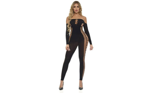 Pink Lipstick Diamond Drippin Sexy Bodystocking with Diamond Embellishments - Body Stockings