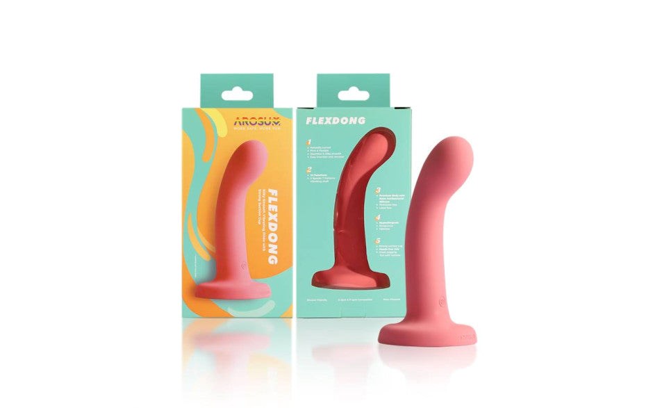 Arosum FlexDong 10 Mode Vibrating Strap On Dildo with Flexible Shaft - - Strap On Sextoys