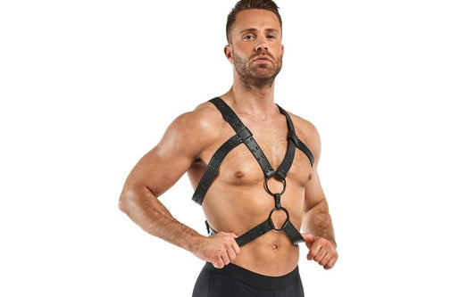 Bedroom Fantasies Rocco BDSM Play Harness Black Adjustable Faux Leather - - Cuffs And Restraints