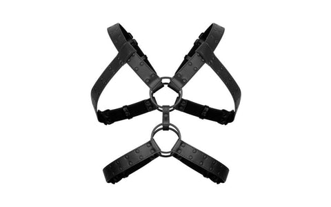 Bedroom Fantasies Rocco BDSM Play Harness Black Adjustable Faux Leather - Cuffs And Restraints