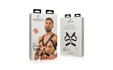 Bedroom Fantasies Rocco BDSM Play Harness Black Adjustable Faux Leather - Cuffs And Restraints