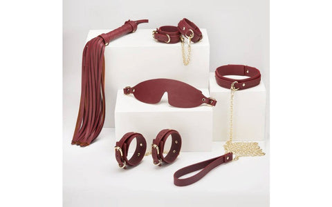 Doc Johnson Daytona Deluxe Bondage Play Kit 8 Piece Burgundy Gold Premium Set - Bondage Kits