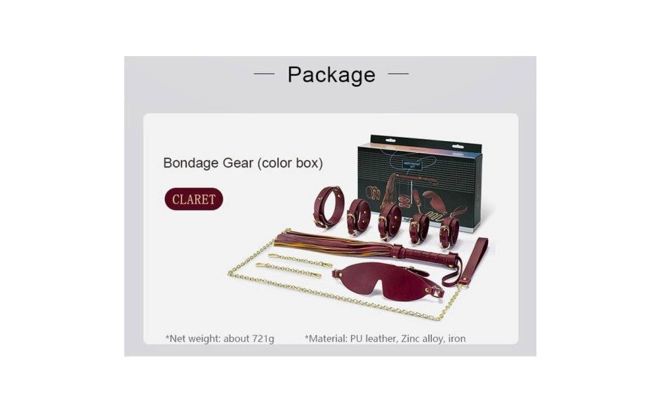 Doc Johnson Daytona Deluxe Bondage Play Kit 8 Piece Burgundy Gold Premium Set - Bondage Kits