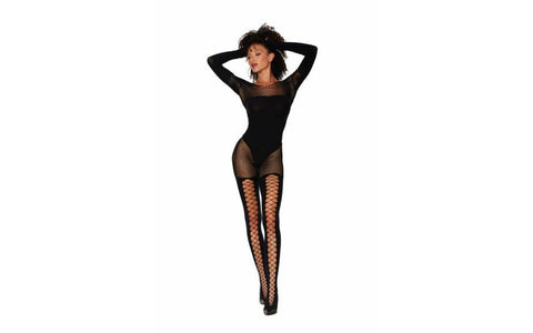 Dream Girl Lingerie Seamless Opaque Fishnet Bodystocking Black Premium Design - Body Stockings