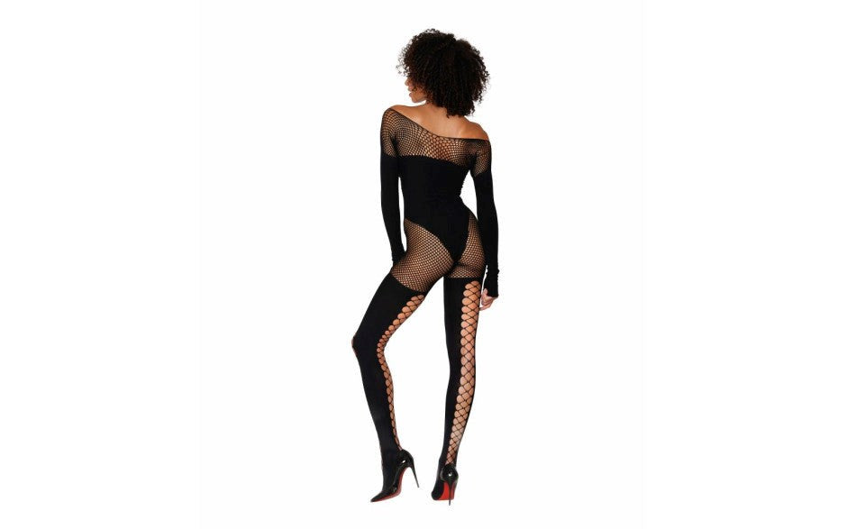 Dream Girl Lingerie Seamless Opaque Fishnet Bodystocking Black Premium Design - Body Stockings