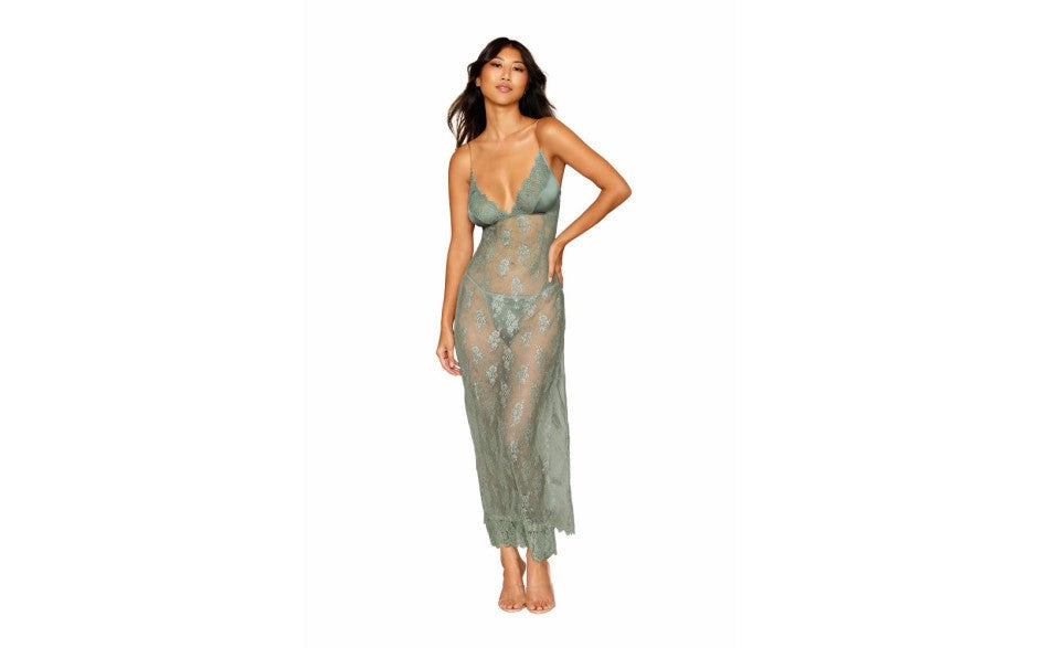 Dream Girl Lingerie Womens Long Chemise With G String Sage - BabyDolls And Chemises
