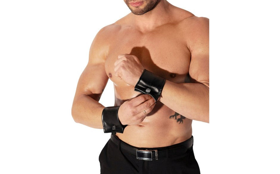 Noir Handmade Mens Wrist Wallet Pair With Hidden Zipper Black Bondage Restraints - His Fetish