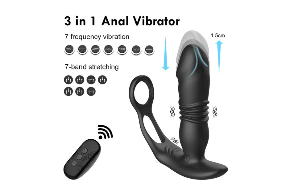 NANMA Corporation X MEN Thrusting Silicone Butt Plug With Cock Ring & Remote Dual Action - - Butt Plugs