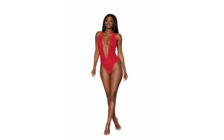 Dream Girl Lingerie Heart Back Deep V Neck Womens Sexy Teddy with Stretch Lace - Teddies and Bodysuits
