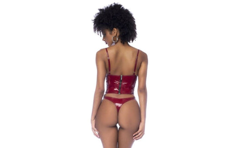 Mapale 2 Piece Wet Look Vinyl Bodysuit Set Gloss Wine with Underwire - Her Fetish