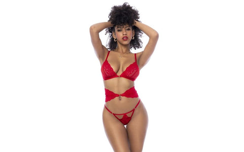 Mapale 3 Piece Bra Panties and Flexible Corset Set Red with Gold Accents - Bras and Bra Sets