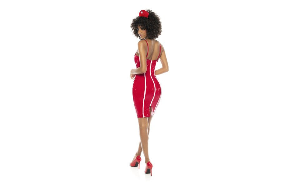 Mapale Sexy Nurse Costume Vinyl Red Premium Vinyl Construction - Fancy Dress Ups