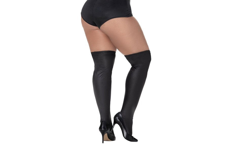 Mapale Sexy Womens Thigh Highs Vinyl Gloss Black High Gloss Vinyl - Her Fetish