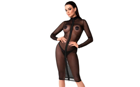 Noir Handmade Ecstasy Womens Sexy Midi Dress with Full Length Front Zipper - Her Fetish