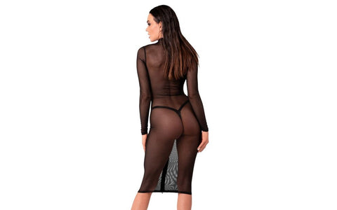 Noir Handmade Ecstasy Womens Sexy Midi Dress with Full Length Front Zipper - Her Fetish