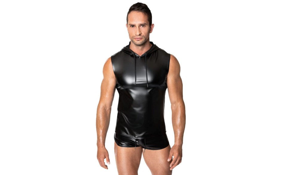 Noir Handmade Frenzy Sleeveless Hoodie Premium Wetlook Fashion Statement - His Fetish