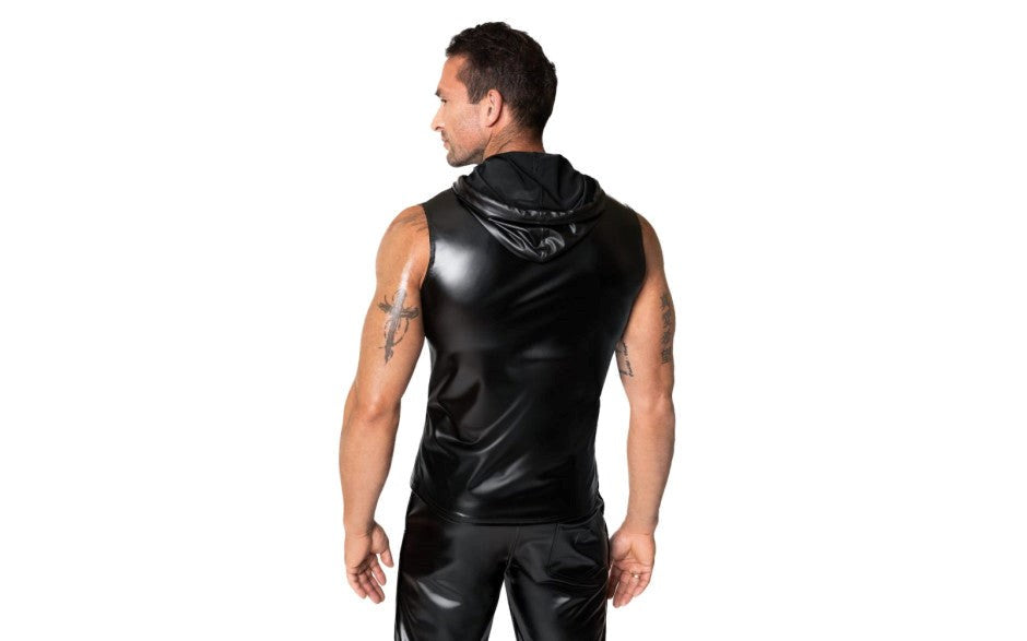 Noir Handmade Frenzy Sleeveless Hoodie Premium Wetlook Fashion Statement - His Fetish