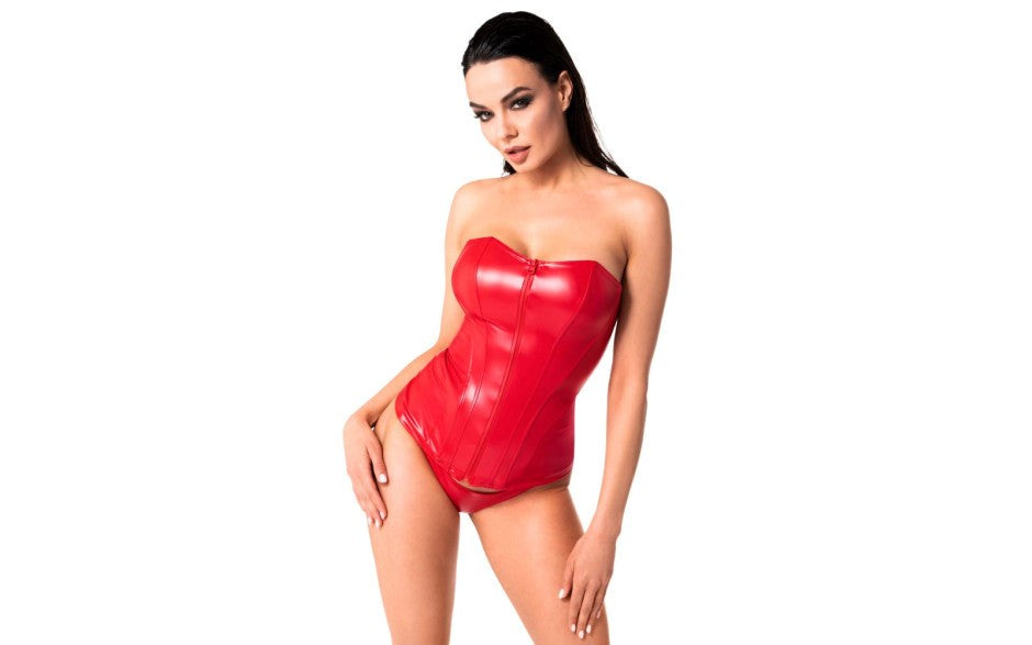 Noir Handmade Mysteria BDSM Play Corset Red with Front Zipper Access - Her Fetish
