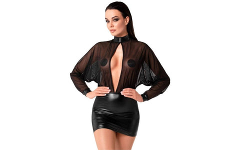 Noir Handmade Opium Womens Sexy Mini Dress Sheer Mesh Wetlook Design - Her Fetish