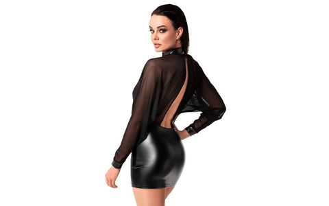 Noir Handmade Opium Womens Sexy Mini Dress Sheer Mesh Wetlook Design - Her Fetish