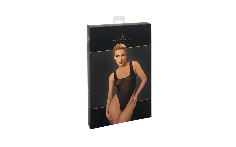 Noir Handmade Women Fetish Paparazzi Elastic Mesh Bodysuit Black Transparent - Her Fetish