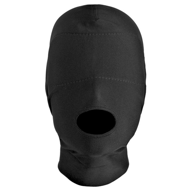 BDStyle Disguise Open Mouth Hood with Padded Blindfold Black Large Sensory Play - - Bondage Hoods